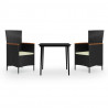 Juego de comedor de jardín de 3 piezas y cojines negro 2