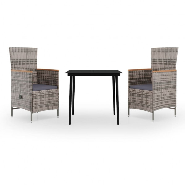 Juego de comedor de jardín de 3 piezas y cojines gris M 2