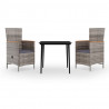 Juego de comedor de jardín de 3 piezas y cojines gris 2