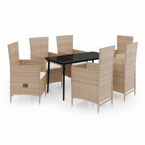 Juego de comedor de jardín de 7 piezas con cojines beige H
