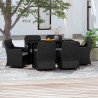 Juego de comedor de jardín 7 piezas con cojines negro 1