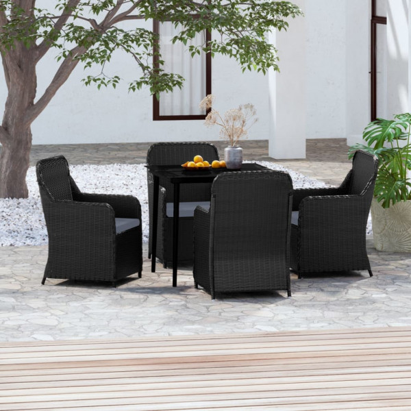 5 pcs conjunto de jantar p/ jardim c/ almofadões preto D