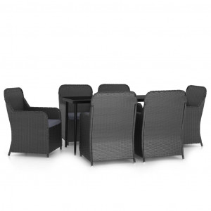 7 pcs conjunto de jantar para jardim com almofadões preto H