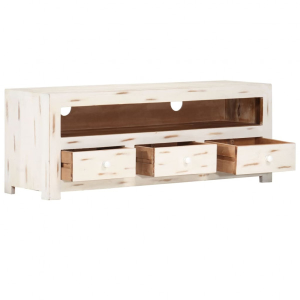 Mueble de TV madera de acacia maciza blanco 110x30x40 cm M 3