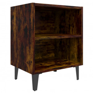 Mesa cabeceira pernas de metal 40x30x50 cm carvalho fumado H