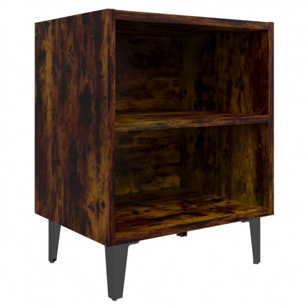 Mesita de noche con patas de metal roble ahumado 40x30x50 cm M 2