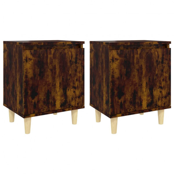 Mesitas de noche 2 uds patas madera roble ahumado 40x30x50 cm M 2