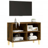 Mueble de TV patas de madera maciza roble ahumado 69.5x30x50 cm 3