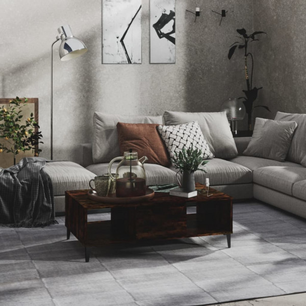 Mesa de centro madera ingeniería marrón ahumado 103.5x60x35 cm D