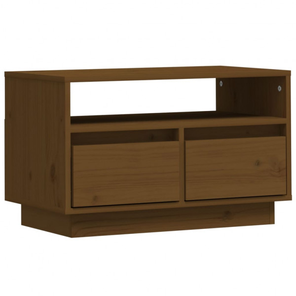 Mueble de TV madera maciza de pino marrón miel 60x35x37 cm M 2