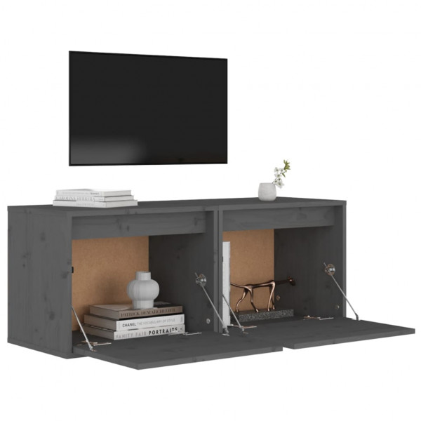 Armario de pared 2 uds madera maciza de pino gris 45x30x35 cm M 4