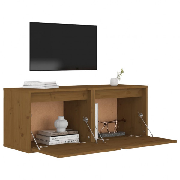 Armario de pared 2 uds madera de pino marrón miel 45x30x35 cm M 4