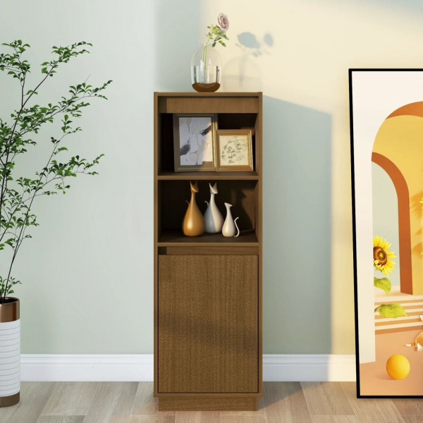 Aparador alto de madera maciza de pino marrón miel 37x34x110 cm M 3