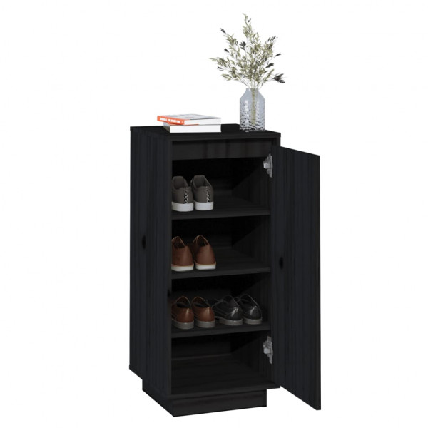 Armario zapatero de madera maciza de pino negro 35x35x80 cm M 4