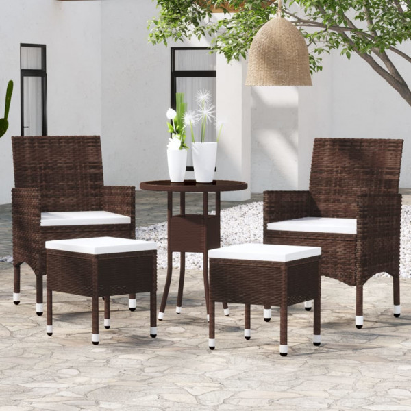 5 pcs conjunto lounge jardim vime PE castanho D