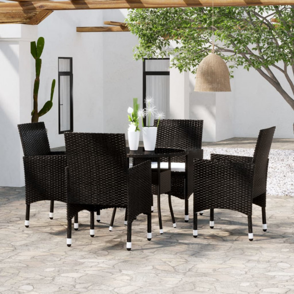 5 pcs conjunto de jantar para jardim vime PE preto D