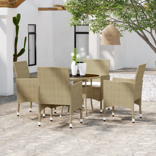 Juego de comedor para jardín de 5 piezas ratán sintético beige D