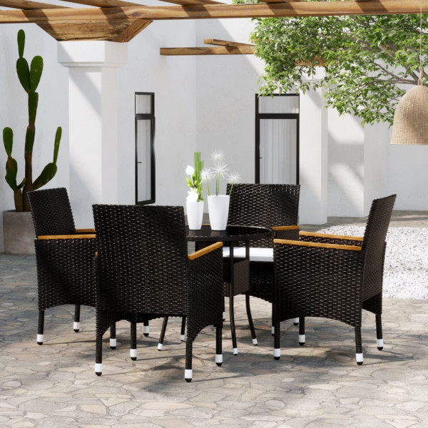5 pcs conjunto de jantar para jardim vime PE preto D