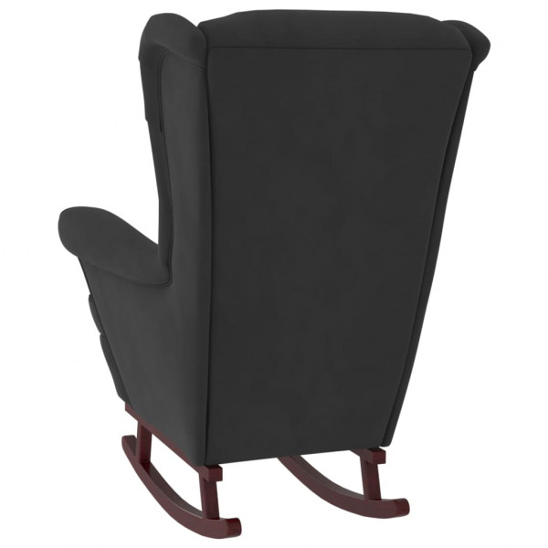 Silla mecedora con patas de madera de caucho terciopelo negro M 5