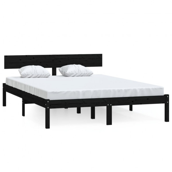 Estrutura cama pequena casal 120x190 cm pinho maciço preto M 2