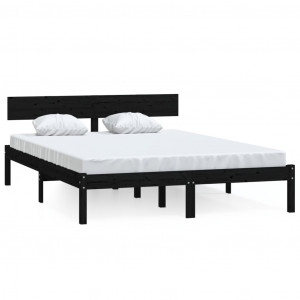 Estructura de cama de madera maciza de pino negro 140x190 cm H