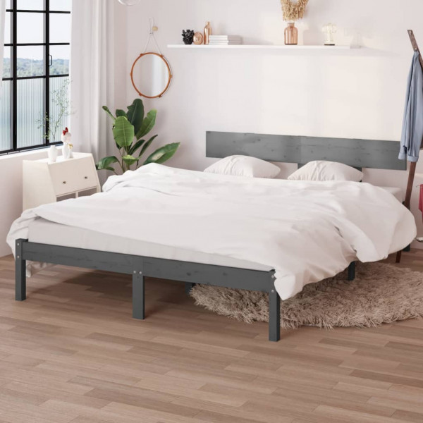Estructura de cama madera maciza de pino gris 150x200 cm D