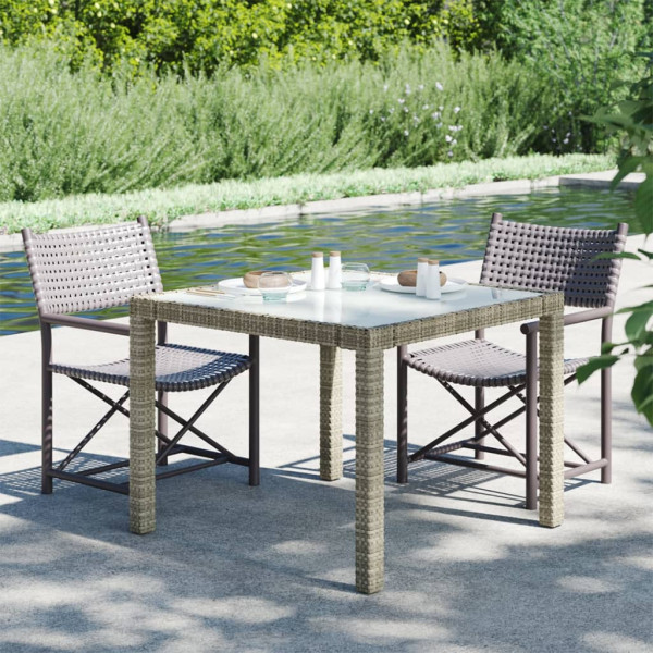 Mesa jardín vidrio templado ratán sintético 90x90x75 cm gris D