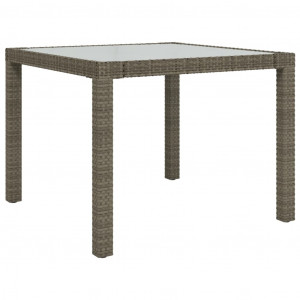 Mesa jardín vidrio templado ratán sintético 90x90x75 cm gris H