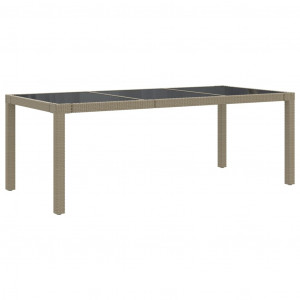 Mesa jardín vidrio templado ratán sintético beige 190x90x75 cm H
