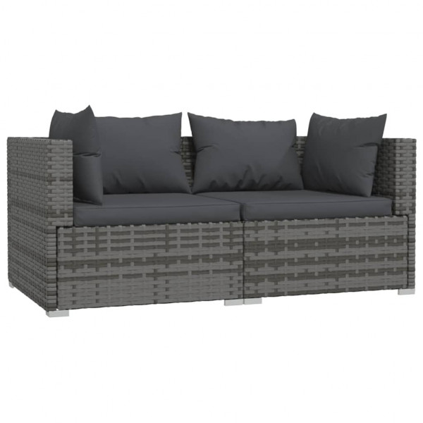 Set de muebles de jardín 3 pzas y cojines ratán sintético gris M 3