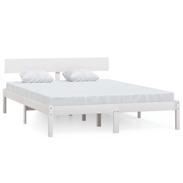 Estructura de cama de madera maciza de pino blanco 140x190 cm M 2