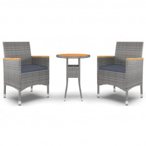 Juego de comedor de jardín 3 piezas ratán sintético gris H