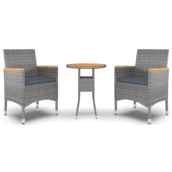 Juego de comedor de jardín 3 piezas ratán sintético gris M 2