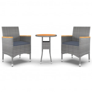 Juego de comedor de jardín 3 piezas ratán sintético gris H