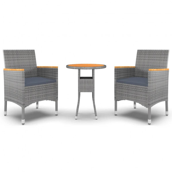 Juego de comedor de jardín 3 piezas ratán sintético gris M 2