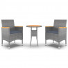 3 pcs conjunto de jantar para jardim vime PE cinzento 2