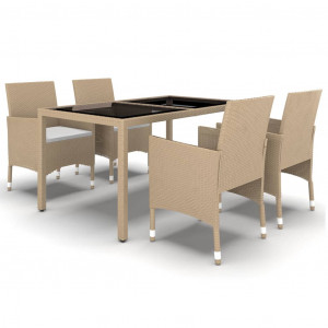 Set de comedor de jardín 5 pzas ratán sintético vidrio beige H