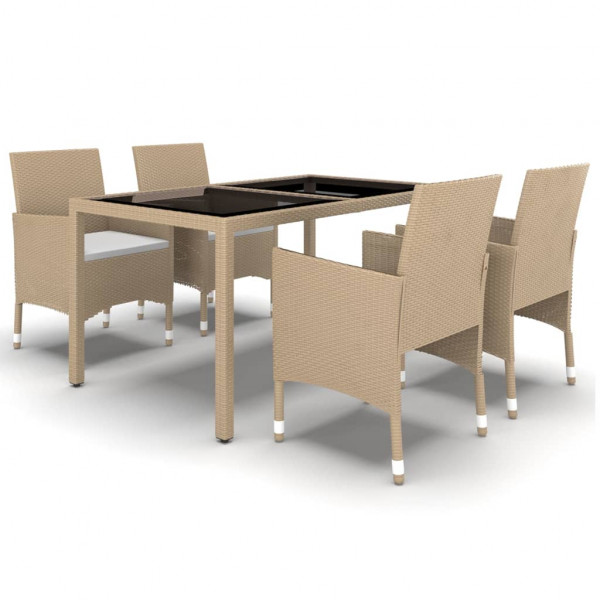 Set de comedor de jardín 5 pzas ratán sintético vidrio beige M 2