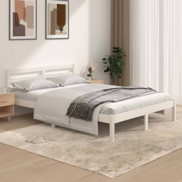 Estructura de cama madera maciza de pino blanco 135x190 cm D