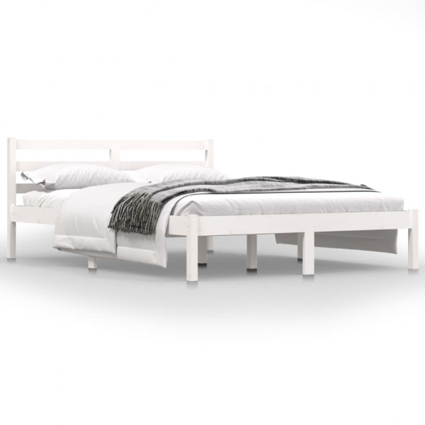 Estrutura de cama casal 135x190 cm pinho maciço branco M 3
