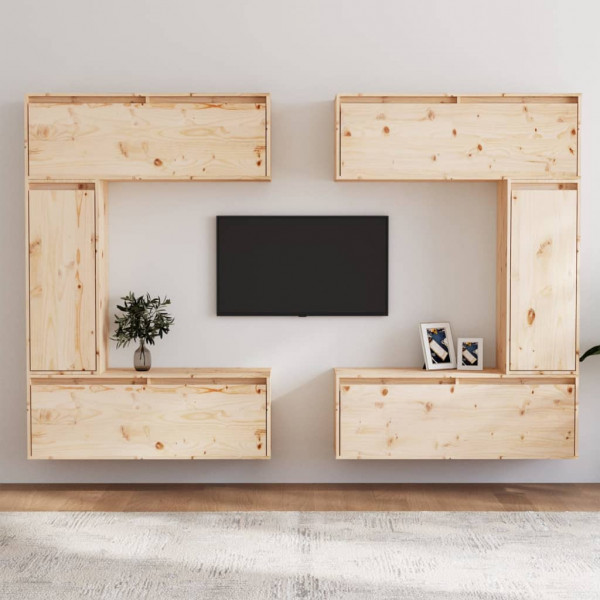 Muebles para TV 6 piezas madera maciza de pino D