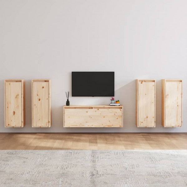 Muebles para TV 5 piezas madera maciza de pino D