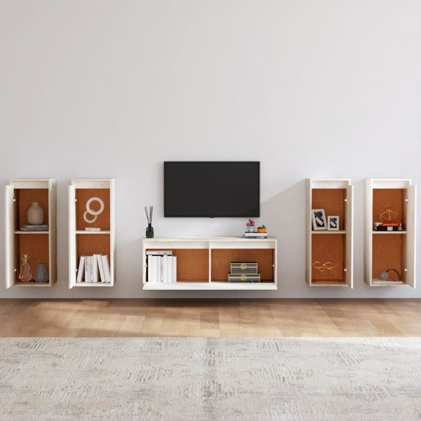 Muebles para TV 5 piezas madera maciza de pino blanco M 3