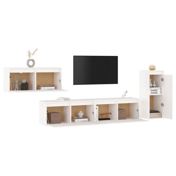 Muebles para TV 4 piezas madera maciza de pino blanco M 4