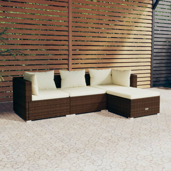 4 pcs conjunto lounge jardim c/ almofadões vime PE castanho D