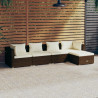 5 pcs conjunto lounge jardim c/ almofadões vime PE castanho 5