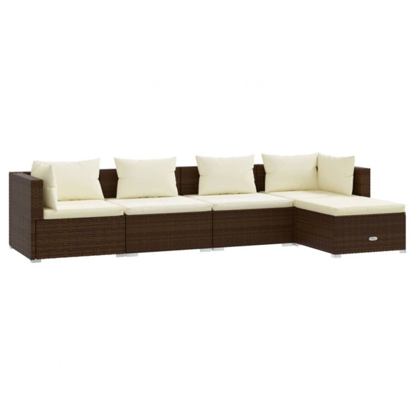 Set muebles de jardín 5 piezas y cojines ratán sintético marrón D