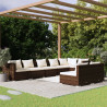 Set muebles de jardín 8 piezas y cojines ratán sintético marrón 1