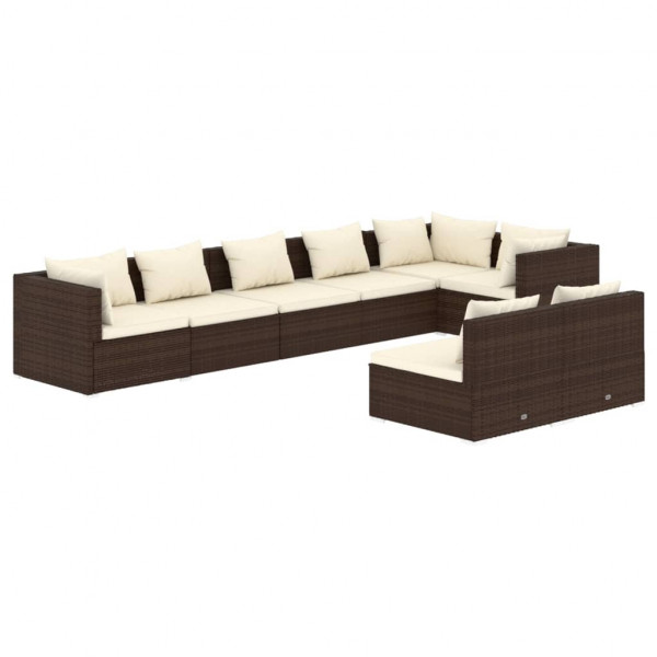 Set muebles de jardín 8 piezas y cojines ratán sintético marrón M 2