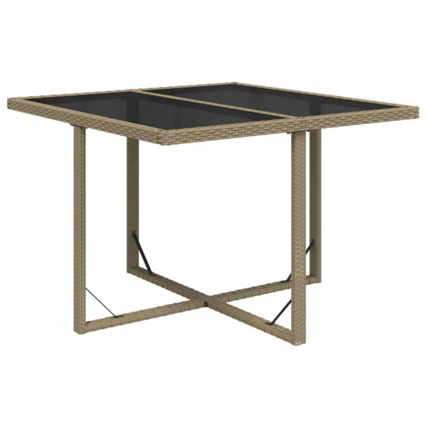 Mesa de jardín ratán sintético y vidrio beige 109x107x74 cm D
